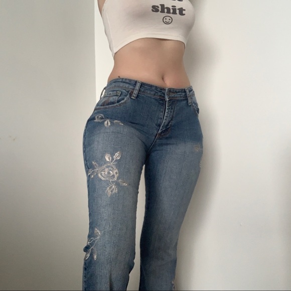 SOLD- Y2K Embroidered Denim by Meeso - Picture 1 of 5